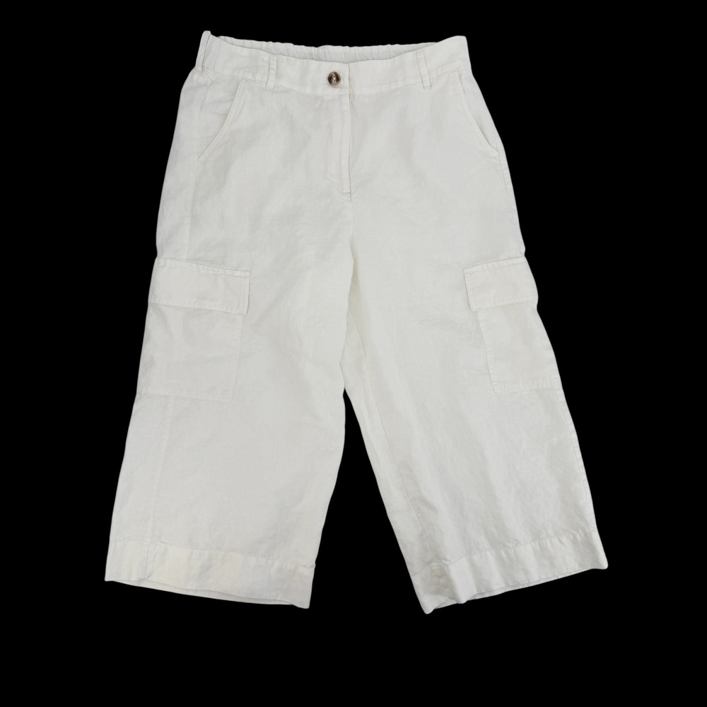 Chico's Cargo Resort Wear Crop Pants 16 White Linen Wide Leg